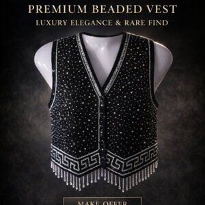 Vintage 90's Tara Stars Black and Silver Sequins Beaded Sleeveless Vest Womens M